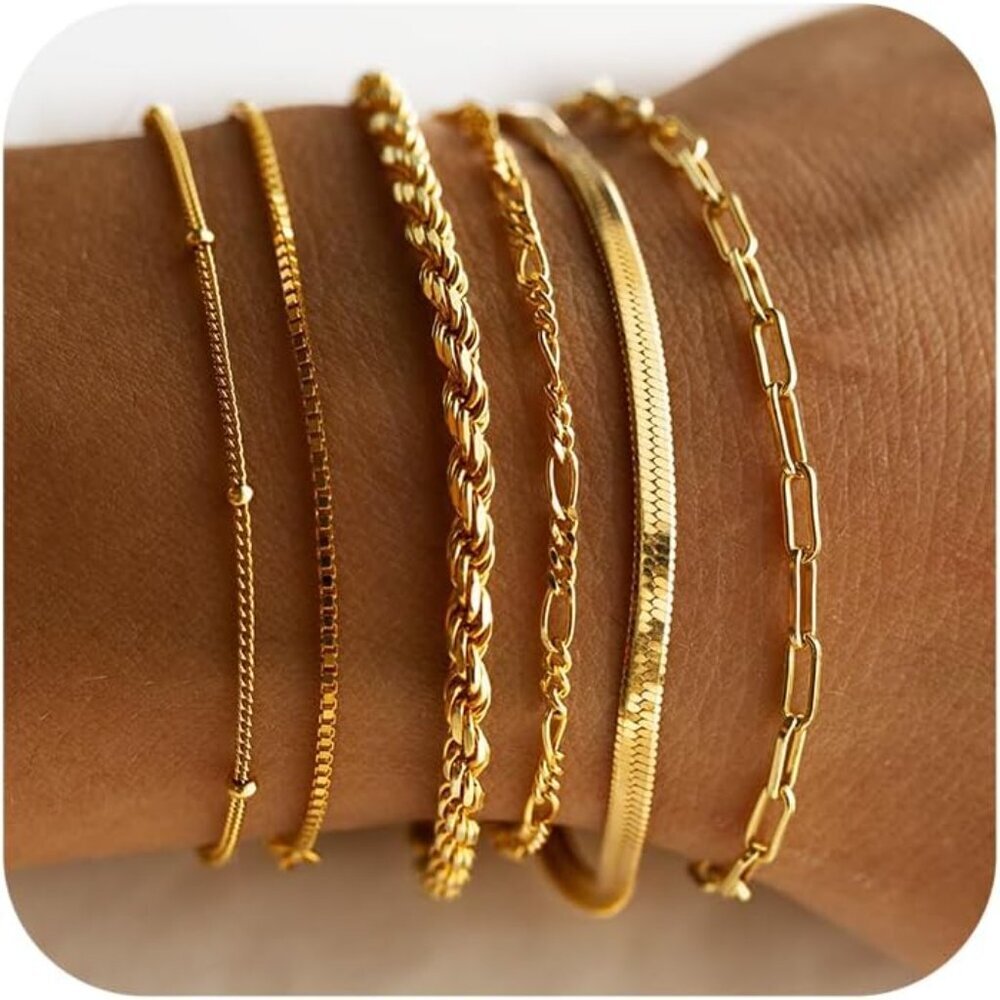 Gold Bracelets for Women Waterproof, 14K Real Gold Jewelry Sets for Women Trendy